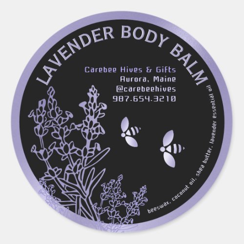 Lavender Label for Body Balm flowers and bees