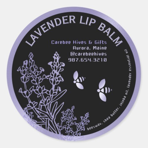 Lavender Label for Lip Balm flowers and bees