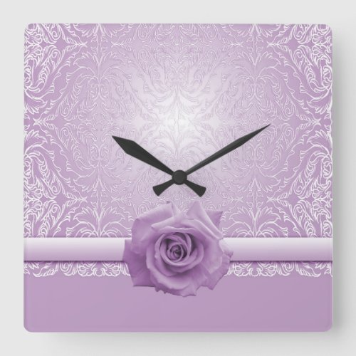 Lavender Lace Damask Beauty Rose Clock