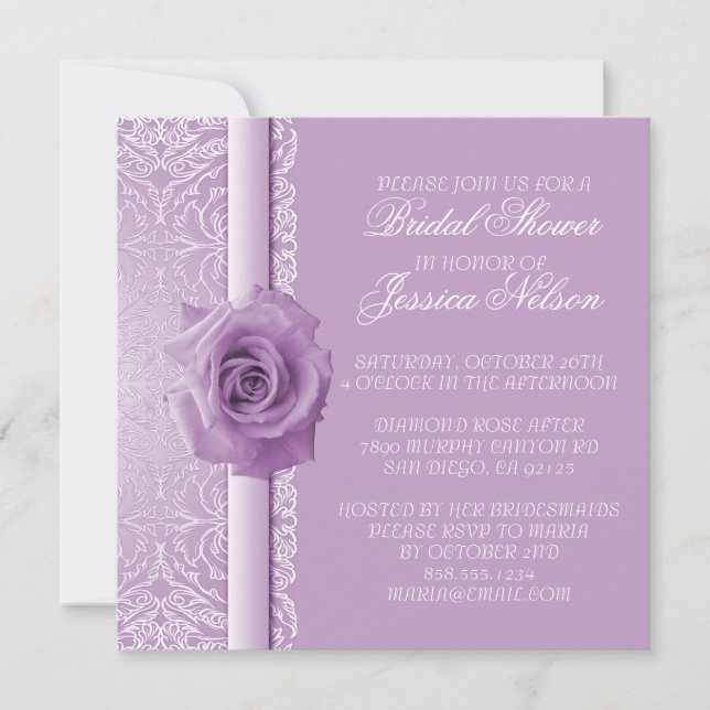 Lavender Lace Damask Beauty Rose  Shower Invite (Front)