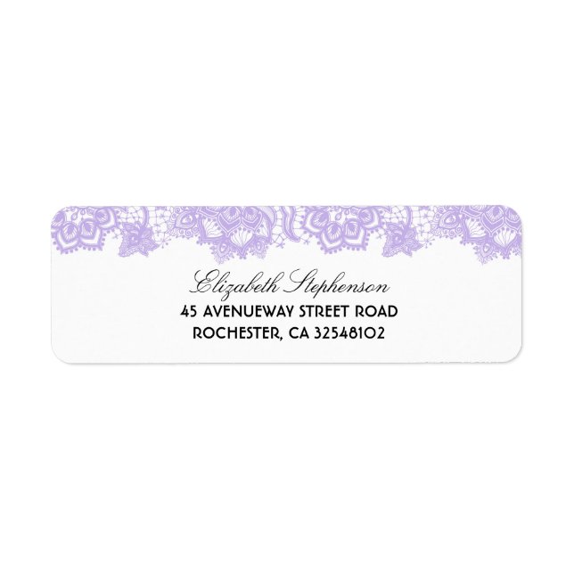 Lavender Lace Elegant White Wedding Label (Front)
