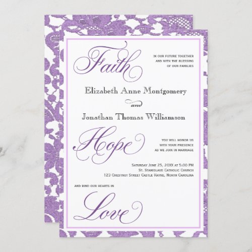 Lavender Lace Faith Hope Love Wedding Invitation