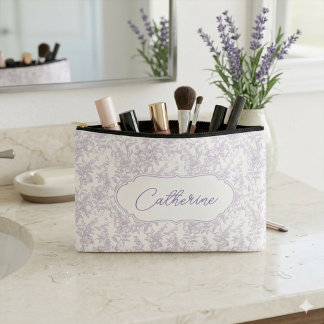 Lavender Lace Pattern Name Script Accessory Pouch