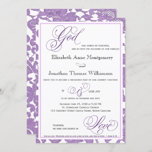 Lavender Lace Religious Wedding Invitation