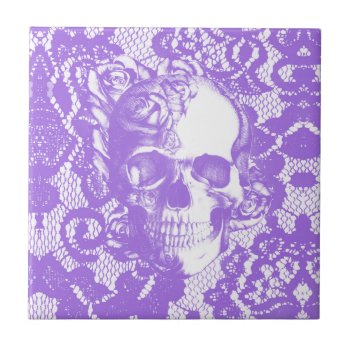 Lavender Lace Rose Skull Ceramic Tile by KPattersonDesign at Zazzle