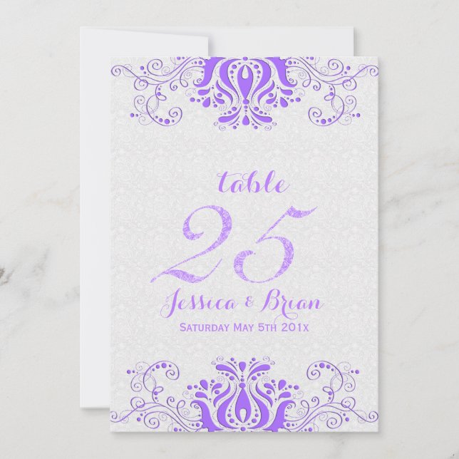 Lavender Lace & White Wedding Table Number 2 (Front)