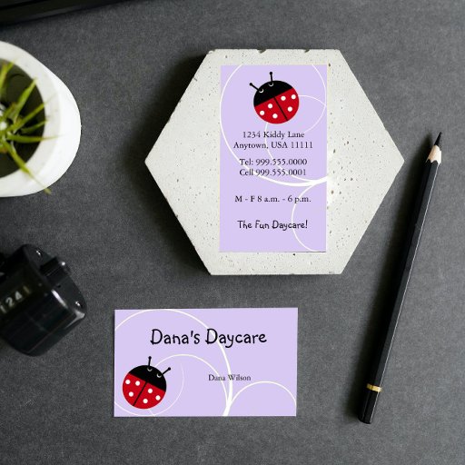 Customizable Lavender Ladybug Daycare Business Card