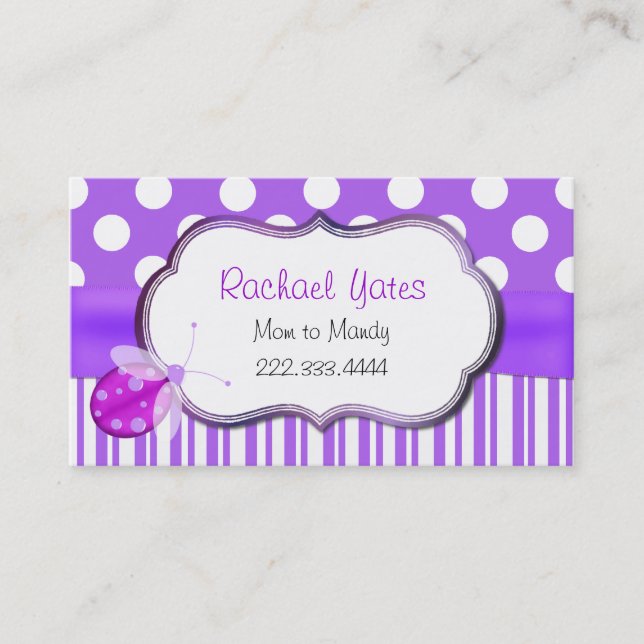 Lavender Ladybug Mommy Play Date Card (Front)