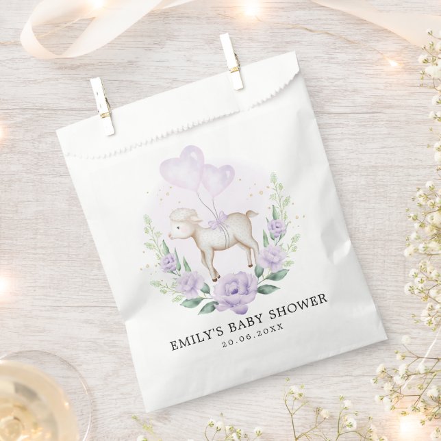 Lavender Lamb Baby Sheep Girl Shower Birthday Favor Bag (Clipped)
