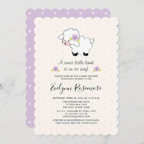 Lavender Lamb Baby Shower Invitations