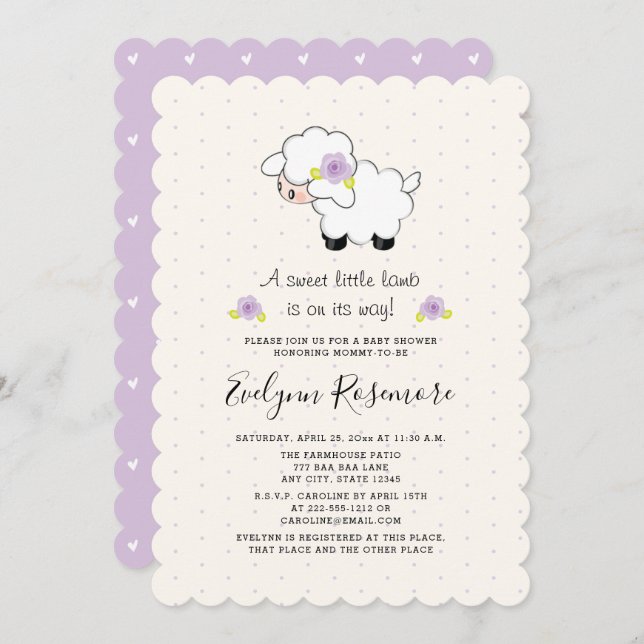 Lavender Lamb Baby Shower Invitations (Front/Back)