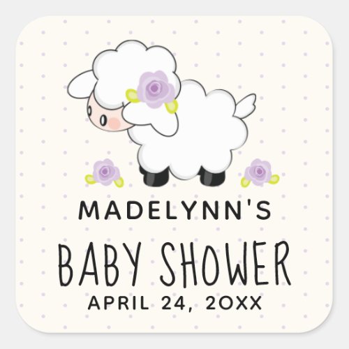 Lavender Lamb Baby Shower Thank You Favor Square Sticker