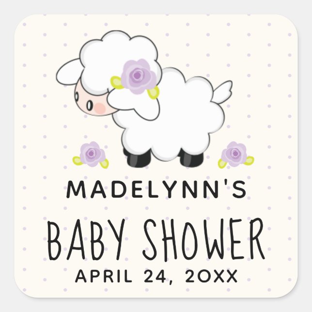 Lavender Lamb Baby Shower Thank You Favor Square Sticker (Front)