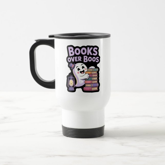 Lavender Lantern Ghost Book Travel Mug (Left)