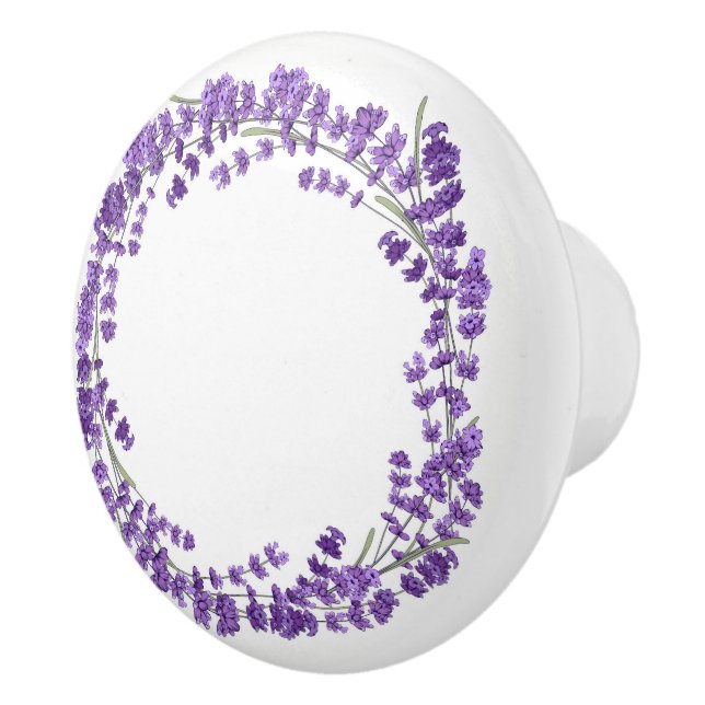 Lavender / Lavendar Floral Wreath Circle Ceramic Knob (Right)