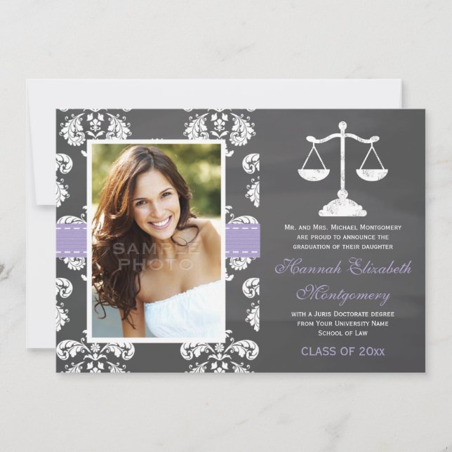 LAVENDER LAW SCHOOL CHALKBOARD GRADUATION INVITATION (Front)