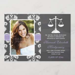 LAVENDER LAW SCHOOL CHALKBOARD GRADUATION INVITATION