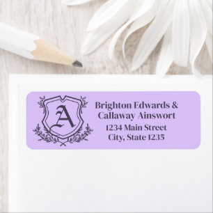 Lavender Leaf and Floral Monogram Crest Address Label