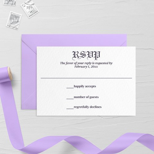 Lavender Leaf and Floral Monogram Wedding RSVP Card