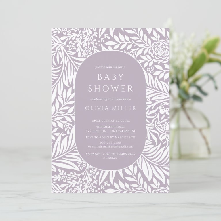 Lavender Leaf Floral Baby Shower Invitation