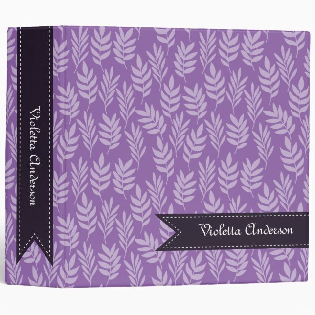 Lavender Leaves Elegant Purple Pattern With Name Binder (Front/Spine)