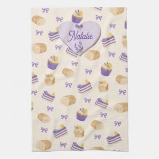 Lavender Lemon Cake Watercolor Baking Design Kitchen Towel