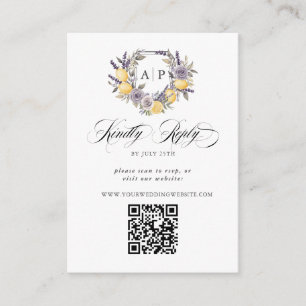 Lavender Lemon Monogram Floral Crest QR RSVP Enclosure Card