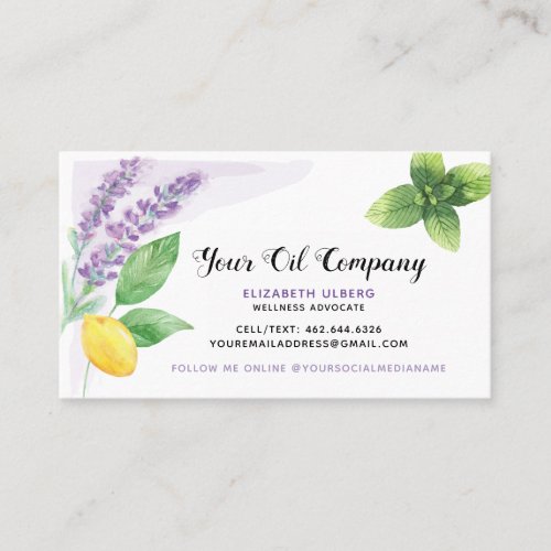 Lavender Lemon  Peppermint Essential Oils Business Card