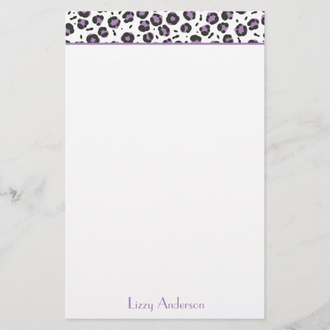 Lavender Leopard Print Personalized Stationery (Front)