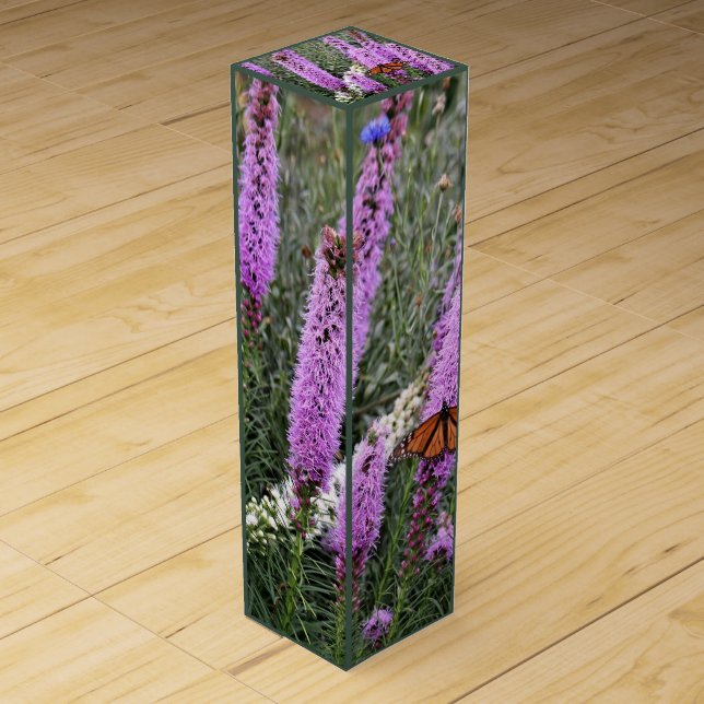 Lavender Liatris w/Monarch • Wine Gift Box  (Front)