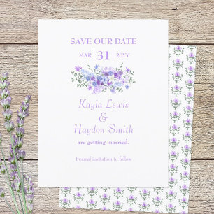 Lavender, Light Blue Bouquet Wedding Save the Date Invitation