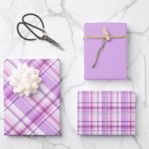 Lavender, Light Pink & White Plaid Wrapping Paper Sheets