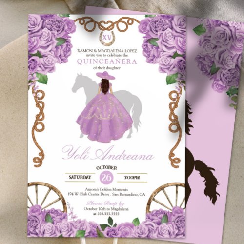 Lavender Light Purple Charra Quinceanera Invitation