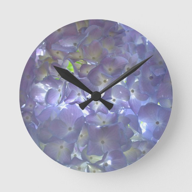 Lavender light purple floral Hydrangeas Round Clock (Front)
