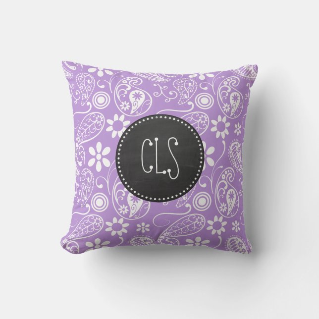 Lavender, Light Purple Paisley; Chalkboard look Throw Pillow (Front)