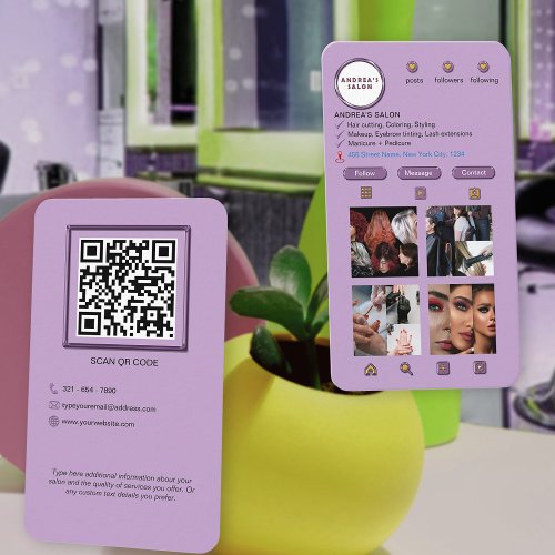 Lavender Light Purple Trendy Instagram Salon     Business Card