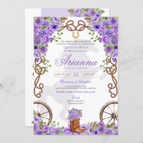 Lavender Light Purple Western Charro Quinceaera Invitation