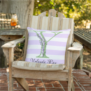Lavender light purple white strips monogram outdoor pillow