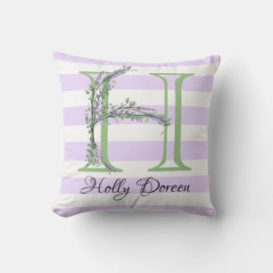 Lavender light purple white strips monogram outdoor pillow