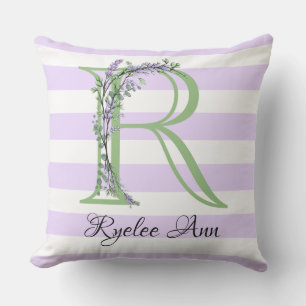Lavender light purple white strips monogram outdoor pillow