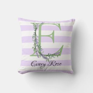 Lavender light purple white strips monogram outdoor pillow