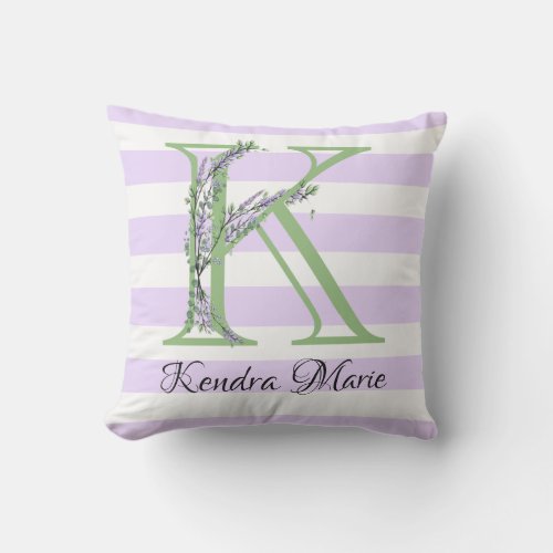 Lavender light purple white strips monogram outdoor pillow