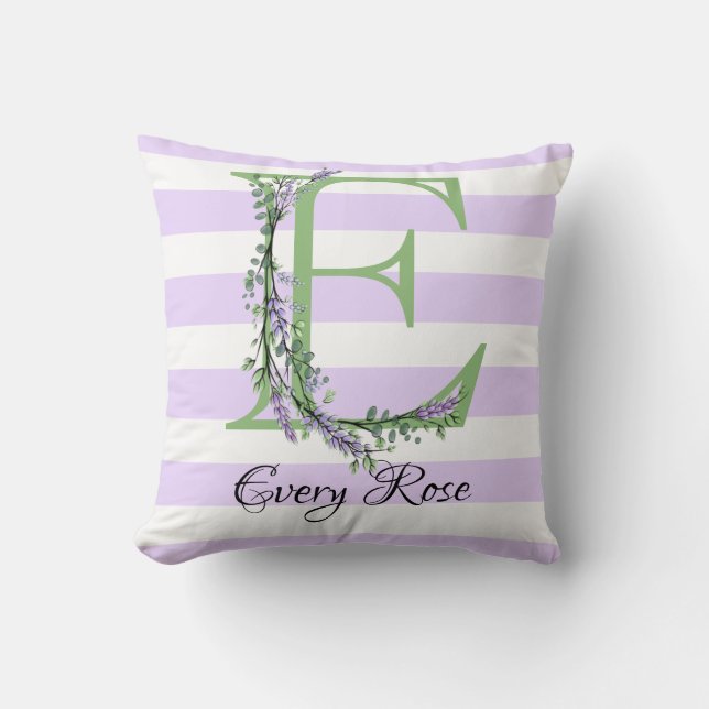 Lavender light purple white strips monogram throw pillow (Front)