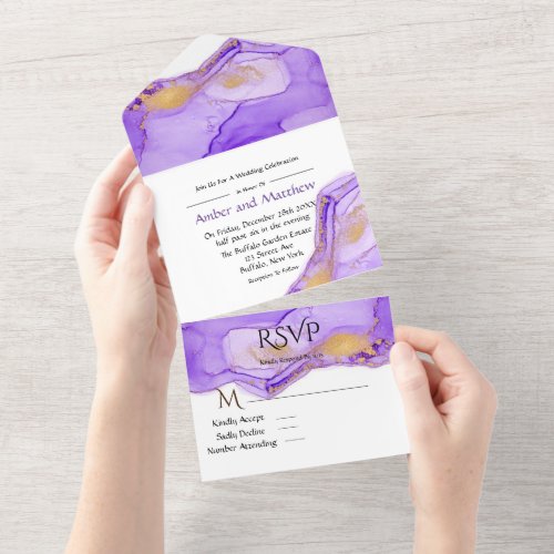 Lavender Lilac Alcohol Ink Wedding All In One Invi All In One Invitation