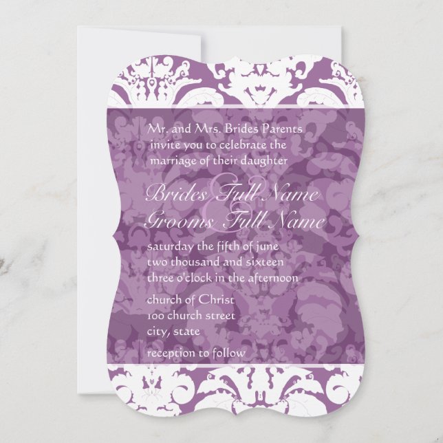 Lavender Lilac Damask Wedding Invitation (Back)