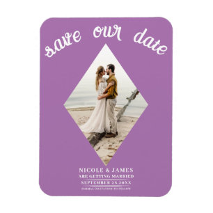 Lavender Lilac Diamond Photo Wedding Save the Date Magnet