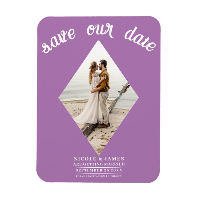 Lavender Lilac Diamond Photo Wedding Save the Date Magnet (Vertical)