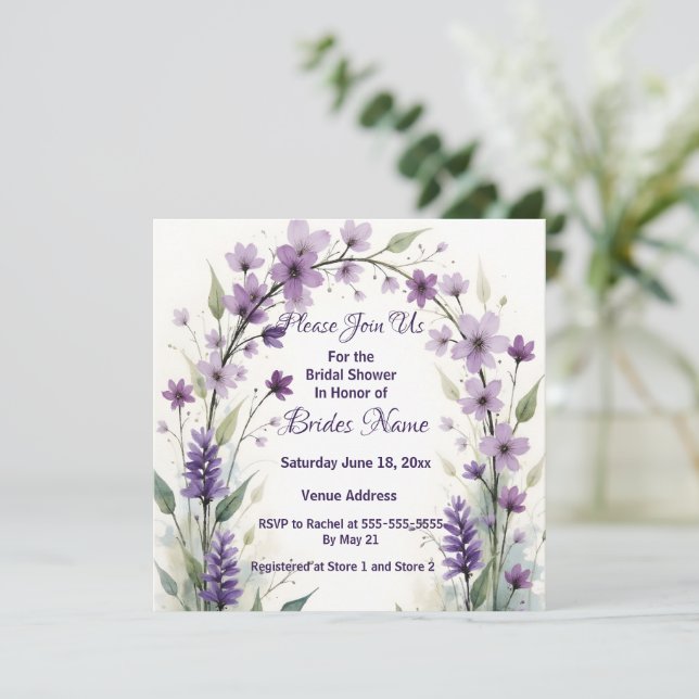 Lavender Lilac Floral Arch Bridal Shower  Invitation (Standing Front)