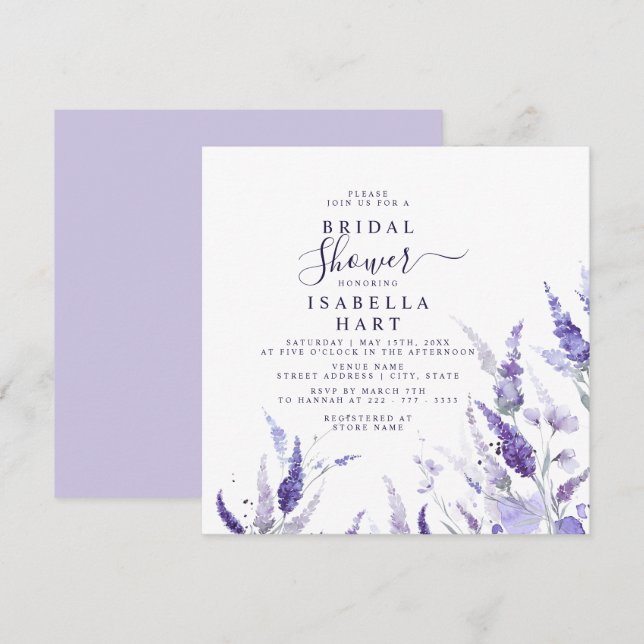 Lavender Lilac Floral Botanical Bridal Shower  Invitation (Front/Back)