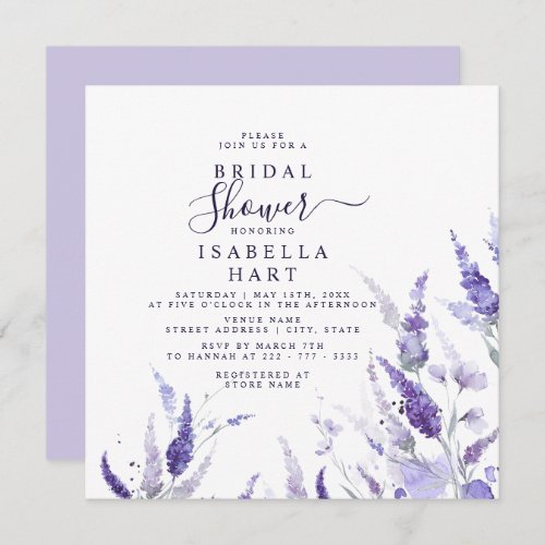 Lavender Lilac Floral Botanical Bridal Shower  Invitation